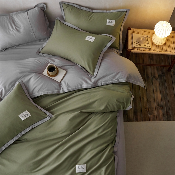 91家纺网 家纺一手货源 找家纺 启程家纺 2024新款全棉A类40支嵌绳包边款四件套 抹茶灰