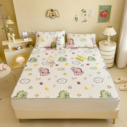 91家纺网 家纺一手货源 找家纺 世纪绒品 2026新款凉感丝印花款乳胶凉席 小恐龙