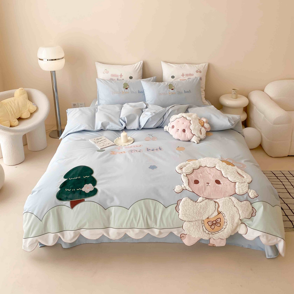 91家纺网 家纺一手货源 找家纺 （总）星野家居 2024春夏新品加厚40s水洗棉贴布绣四件套-小羊的一天