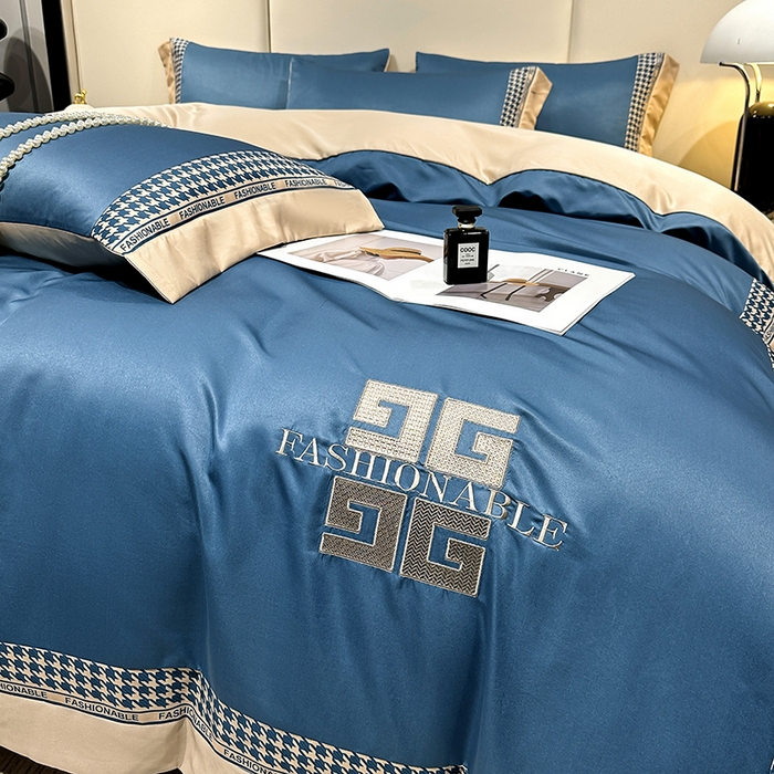 91家纺网 家纺一手货源 找家纺 富盛家纺 2024新款水洗真丝刺绣四件套-威灵顿 威灵顿—深蓝