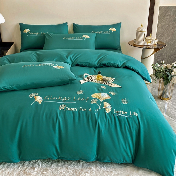 91家纺网 家纺一手货源 找家纺 孟鑫 2025新款水洗磨毛刺绣绣花四件套-三生有杏系列 森林绿