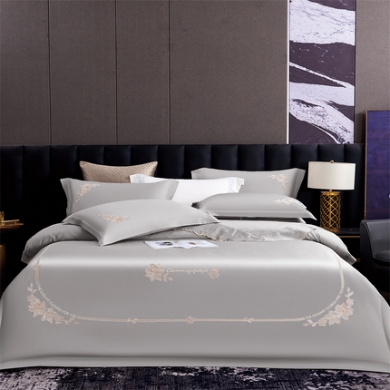 91家纺网 家纺一手货源 找家纺 保罗圣迪奥 2024新款天丝夏被四件套-巴黎之夜 极光灰