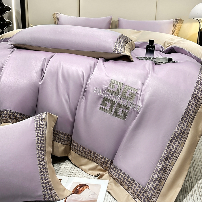 91家纺网 家纺一手货源 找家纺 富盛家纺 2024新款水洗真丝刺绣四件套-威灵顿 威灵顿—紫色