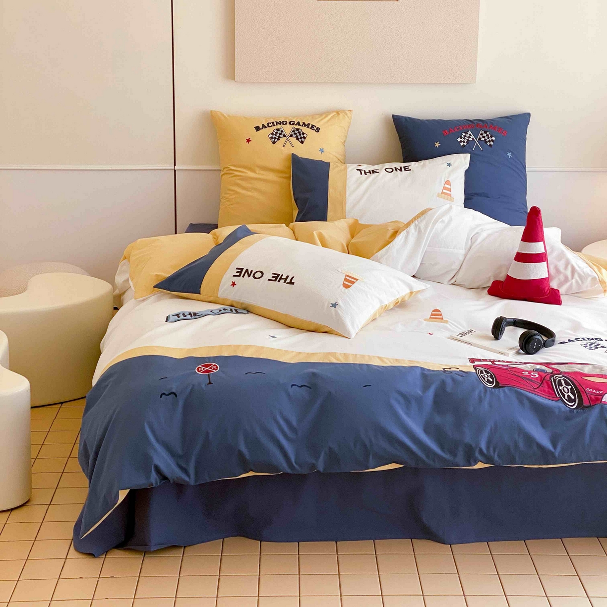 91家纺网 家纺一手货源 找家纺 （总）星野家居 2024春夏新品加厚40s水洗棉贴布绣四件套-极限赛车