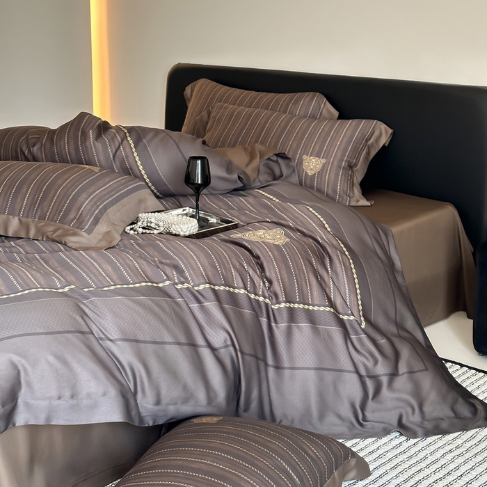 91家纺网 家纺一手货源 找家纺 优悦生活馆 2024新款天丝宽边拼角四件套-商务系列 斯蒂夫-咖