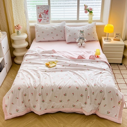 妖妖家纺 2024新款超柔软糯水洗云朵棉印花夏被四件套 森系小花
