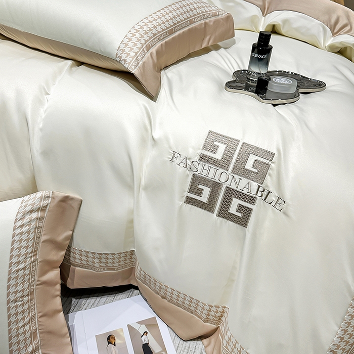 91家纺网 家纺一手货源 找家纺 富盛家纺 2024新款水洗真丝刺绣四件套-威灵顿 威灵顿—奶白