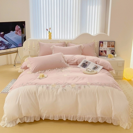 91家纺网 家纺一手货源 找家纺 迪欧芙 2024新款全棉刺绣四件套-满庭院 满庭院-浅藕