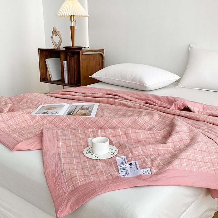 91家纺网 家纺一手货源 找家纺 青螺家纺 2024全棉水洗棉双面色织100%新疆棉花夏被三件套四件套枕套床单 支持质检验货 凯瑟琳 粉