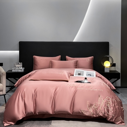 91家纺网 家纺一手货源 找家纺 苏美 2024新款水洗真丝刺绣四件套-花开幸运 花开幸运-棠红