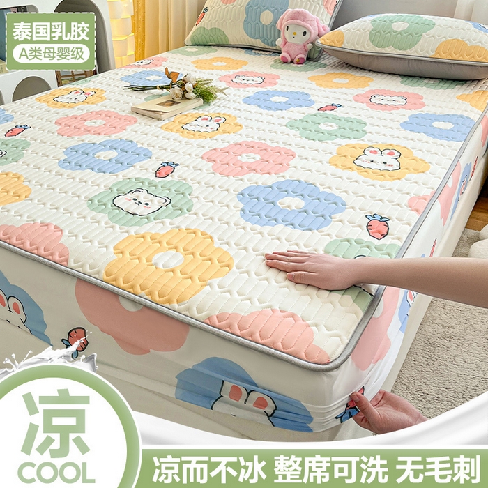 91家纺网 家纺一手货源 找家纺 福来临家纺 2025新款A类凉感丝印花含胶床笠 向阳花