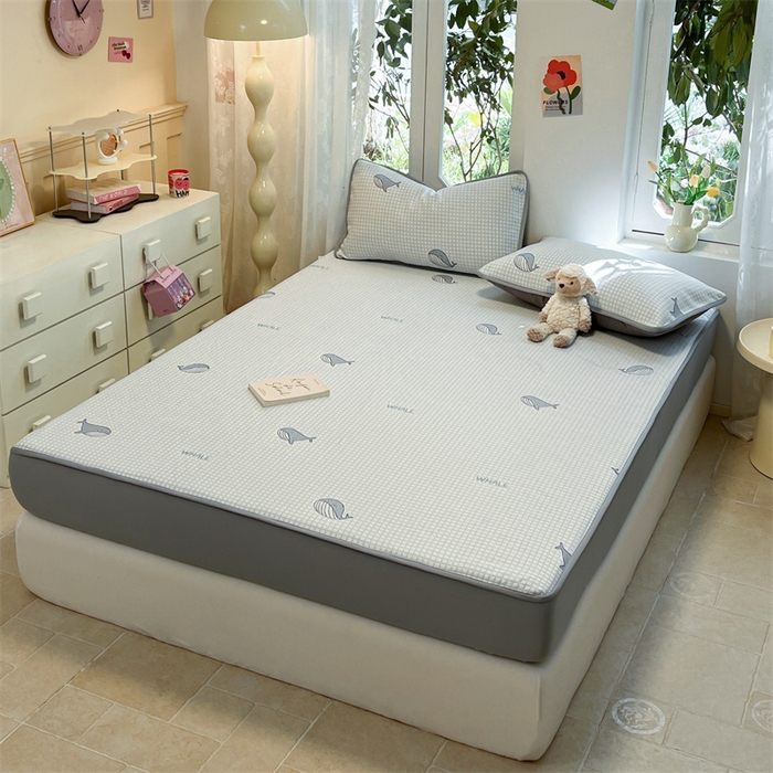 91家纺网 家纺一手货源 找家纺 启程家纺 2024春夏A类凉豆豆凉席床笠款凉席套件 小海豚