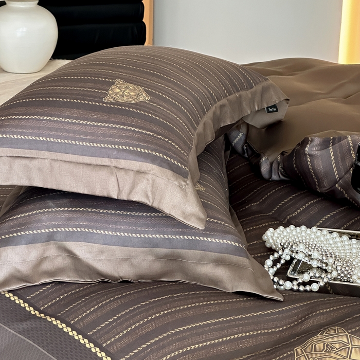 91家纺网 家纺一手货源 找家纺 优悦生活馆 2024新款天丝宽边拼角四件套-商务系列 斯蒂夫-咖