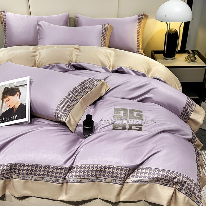 91家纺网 家纺一手货源 找家纺 富盛家纺 2024新款水洗真丝刺绣四件套-威灵顿 威灵顿—紫色