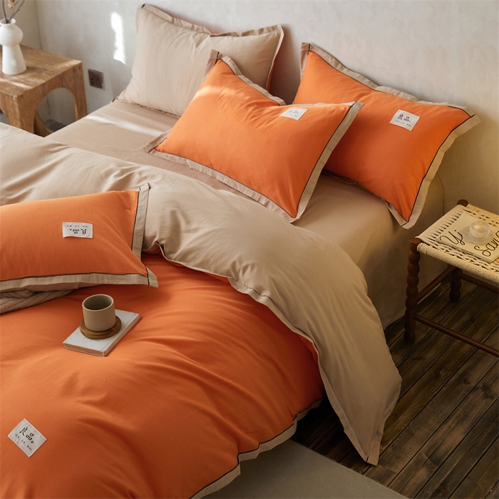 91家纺网 家纺一手货源 找家纺 启程家纺 2024新款全棉A类40支嵌绳包边款四件套 桔卡其