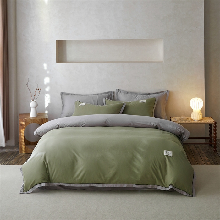 91家纺网 家纺一手货源 找家纺 启程家纺 2024新款全棉A类40支嵌绳包边款四件套 抹茶灰