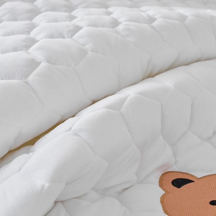 91家纺网 家纺一手货源 找家纺 恋绒家纺 2025新款A类刺绣款床褥学生软床垫子床护垫软垫（图2） 可爱熊—纯白