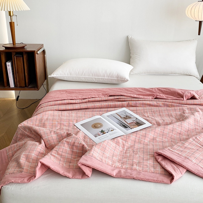 91家纺网 家纺一手货源 找家纺 青螺家纺 2024全棉水洗棉双面色织100%新疆棉花夏被三件套四件套枕套床单 支持质检验货 凯瑟琳 粉