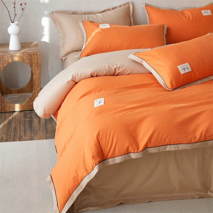 91家纺网 家纺一手货源 找家纺 启程家纺 2024新款全棉A类40支嵌绳包边款四件套 桔卡其