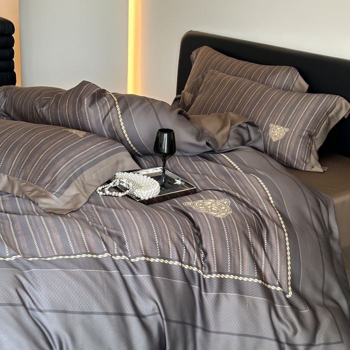 91家纺网 家纺一手货源 找家纺 优悦生活馆 2024新款天丝宽边拼角四件套-商务系列 斯蒂夫-咖