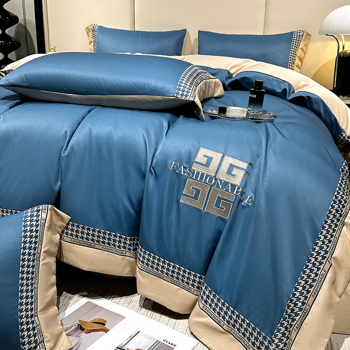 91家纺网 家纺一手货源 找家纺 富盛家纺 2024新款水洗真丝刺绣四件套-威灵顿 威灵顿—深蓝