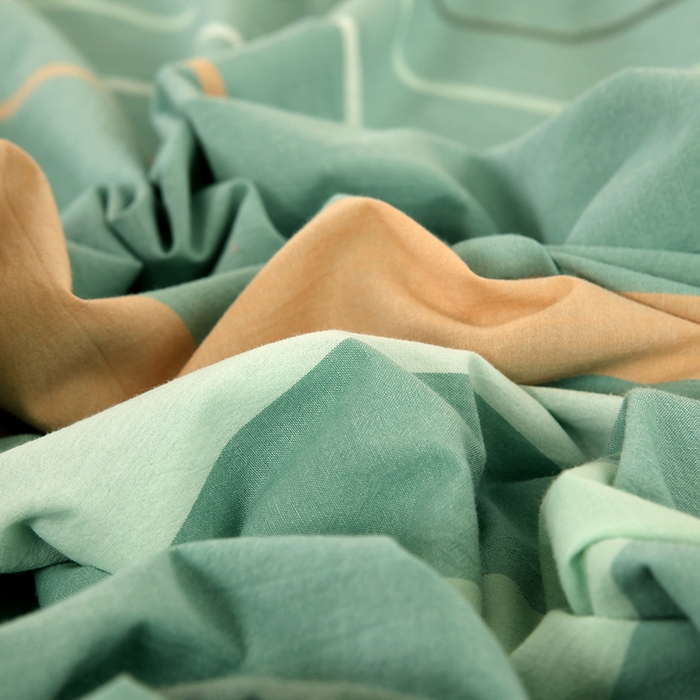 91家纺网 家纺一手货源 找家纺 金纱玉纺家纺 2024新款色织全棉水洗棉四件套 绿桔白条