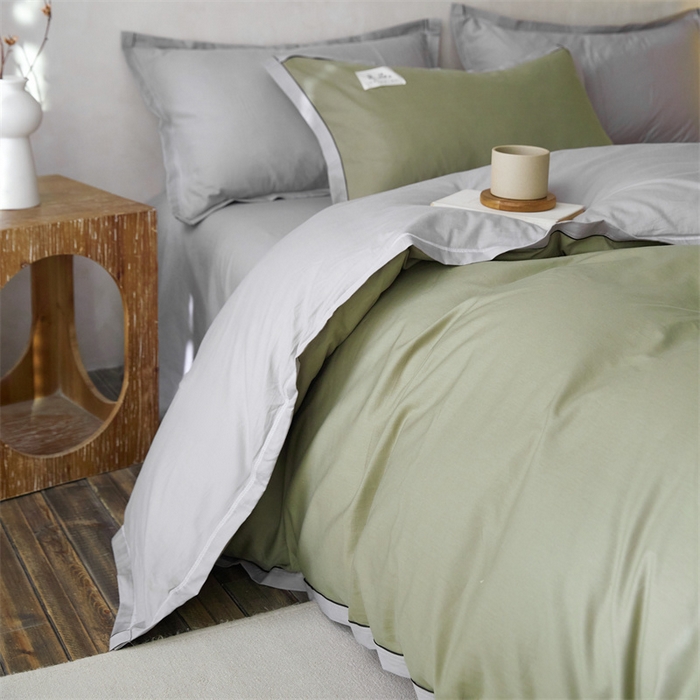 91家纺网 家纺一手货源 找家纺 启程家纺 2024新款全棉A类40支嵌绳包边款四件套 抹茶灰