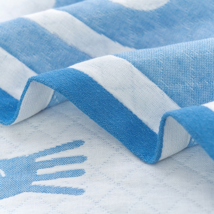 91家纺网 家纺一手货源 找家纺 朴尔家纺-毛巾被 2024新款特惠混纺棉质三层纱布独版AB面枕巾 52*78cm一对 爱鱼的猫蓝