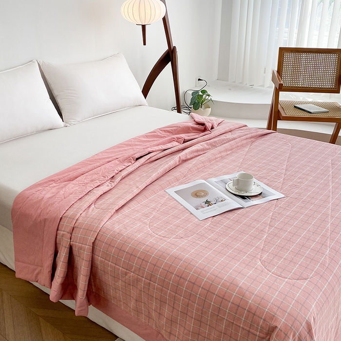 91家纺网 家纺一手货源 找家纺 青螺家纺 2024全棉水洗棉双面色织100%新疆棉花夏被三件套四件套枕套床单 支持质检验货 凯瑟琳 粉