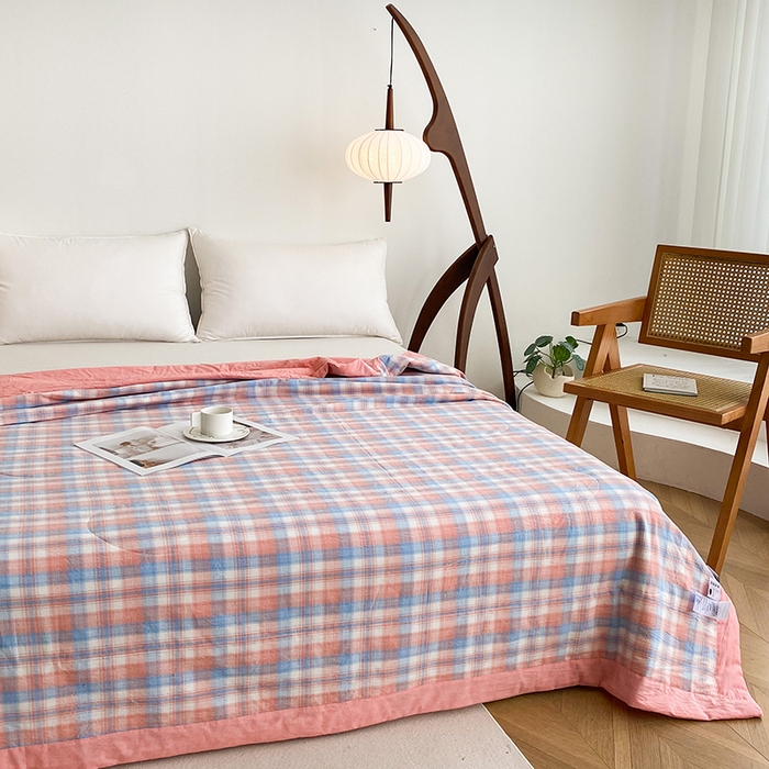 91家纺网 家纺一手货源 找家纺 青螺家纺 2024全棉水洗棉双面色织100%新疆棉花夏被三件套四件套枕套床单 支持质检验货 星空粉