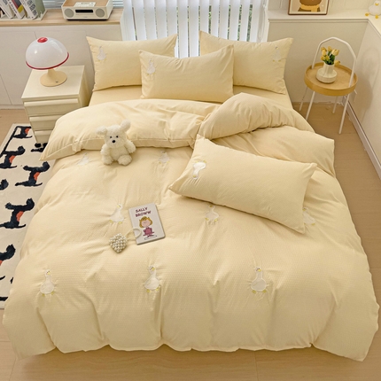 91家纺网 家纺一手货源 找家纺 N先生 2025新款水洗棉泡泡刺绣四件套 可爱鸭
