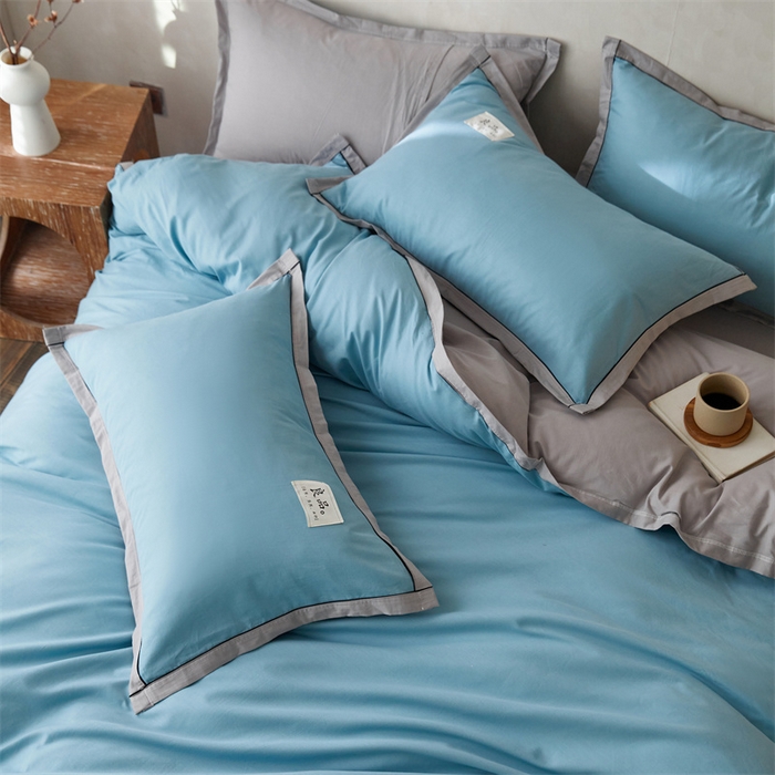 91家纺网 家纺一手货源 找家纺 启程家纺 2024新款全棉A类40支嵌绳包边款四件套 蓝灰