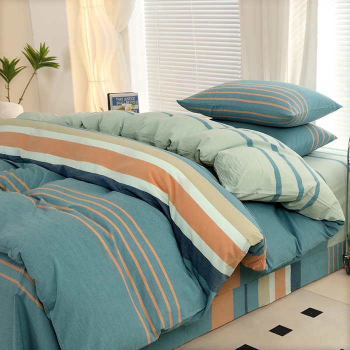 91家纺网 家纺一手货源 找家纺 金纱玉纺家纺 2024新款色织全棉水洗棉四件套 罗拉之恋-兰