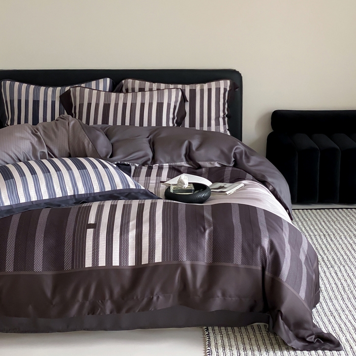 91家纺网 家纺一手货源 找家纺 优悦生活馆 2024新款天丝宽边拼角四件套-商务系列 凯曼蒂-咖