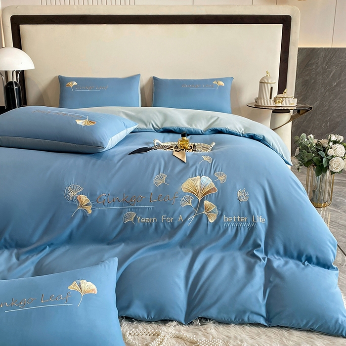 91家纺网 家纺一手货源 找家纺 孟鑫 2025新款水洗磨毛刺绣绣花四件套-三生有杏系列 宾利蓝