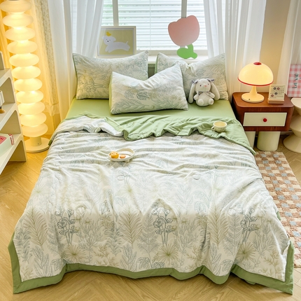 妖妖家纺 2024新款超柔软糯水洗云朵棉印花夏被四件套 热带雨林