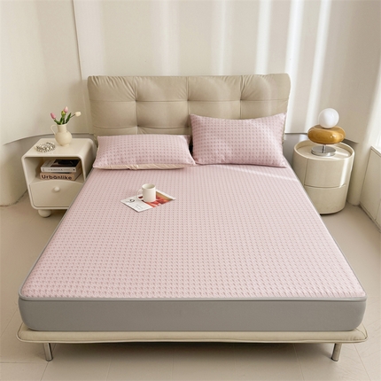 恒爱家纺 新款A类亲肤几何鸟冰丝床笠 千鸟格-豆沙