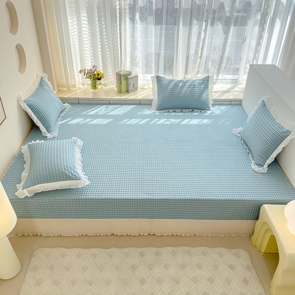 91家纺网 家纺一手货源 找家纺 （总）冬然家纺 2024新款素色花边系列冰豆豆凉席榻榻米凉席