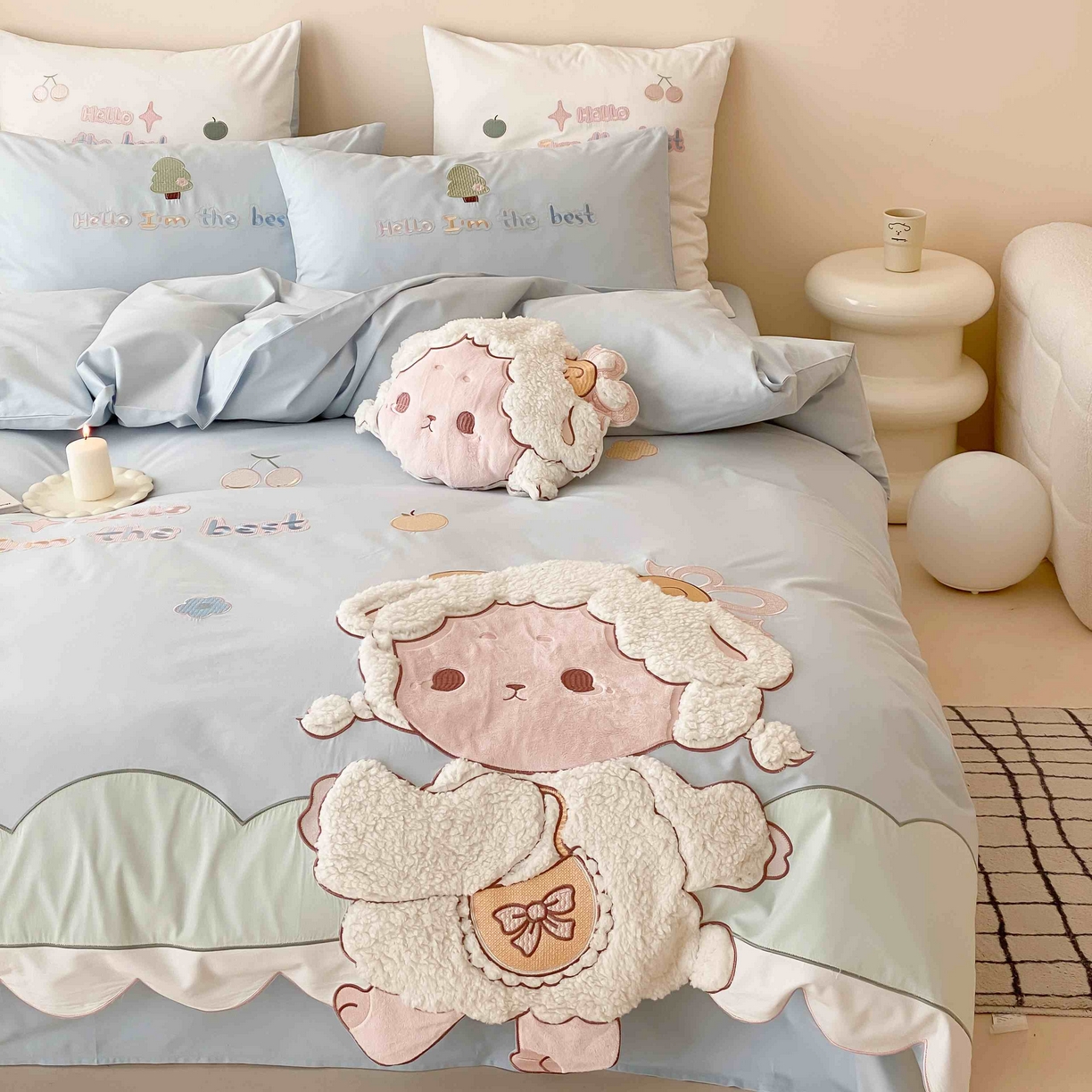 91家纺网 家纺一手货源 找家纺 （总）星野家居 2024春夏新品加厚40s水洗棉贴布绣四件套-小羊的一天