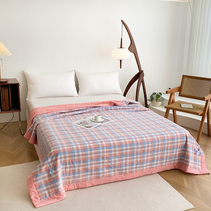 91家纺网 家纺一手货源 找家纺 青螺家纺 2024全棉水洗棉双面色织100%新疆棉花夏被三件套四件套枕套床单 支持质检验货 星空粉