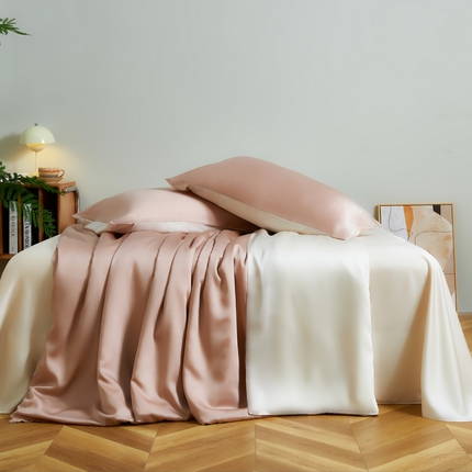 91家纺网 家纺一手货源 找家纺 云栖家居 202460支A类兰精天丝系列拼色四件套（风格二） 灰粉&米白