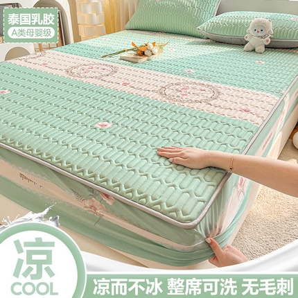 91家纺网 家纺一手货源 找家纺 （总）福来临家纺 2025新款A类凉感丝印花含胶床笠含胶凉席