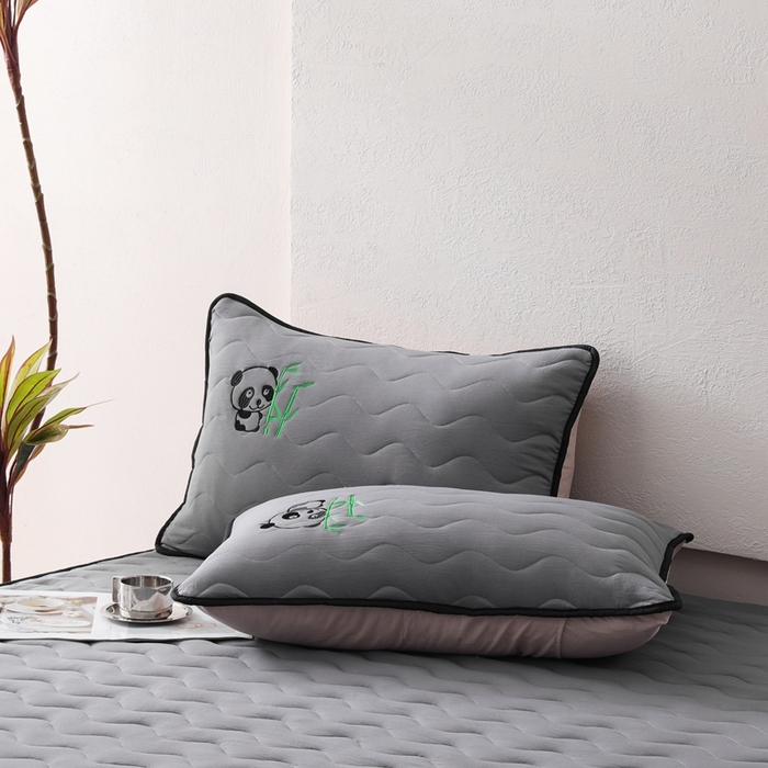 91家纺网 家纺一手货源 找家纺 恒尚居 2024新款熊猫刺绣水洗原棉大豆床笠-四季款 深灰色