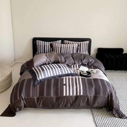 优悦生活馆 2024新款天丝宽边拼角四件套-商务系列 凯曼蒂-咖