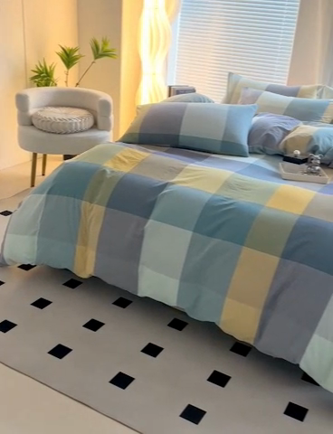 91家纺网 家纺一手货源 找家纺 金纱玉纺家纺 2024新款色织全棉水洗棉四件套 欢乐颂-桔