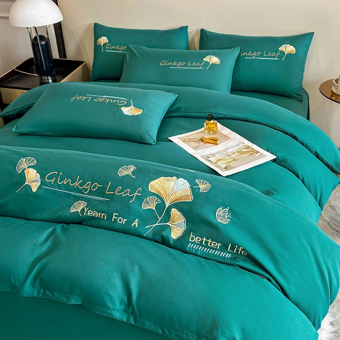 91家纺网 家纺一手货源 找家纺 孟鑫 2025新款水洗磨毛刺绣绣花四件套-三生有杏系列 森林绿