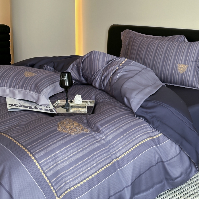 91家纺网 家纺一手货源 找家纺 优悦生活馆 2024新款天丝宽边拼角四件套-商务系列 斯蒂夫-蓝