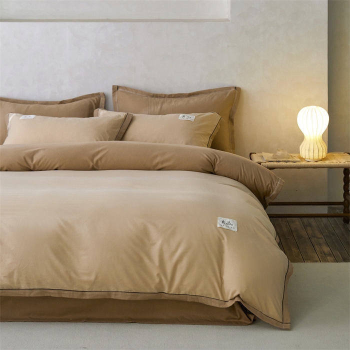 91家纺网 家纺一手货源 找家纺 启程家纺 2024新款全棉A类40支嵌绳包边款四件套 奶咖