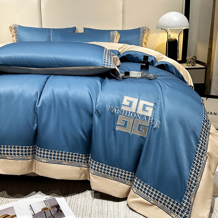 91家纺网 家纺一手货源 找家纺 富盛家纺 2024新款水洗真丝刺绣四件套-威灵顿 威灵顿—深蓝