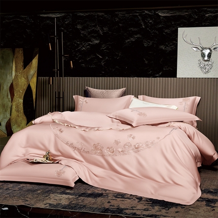 91家纺网 家纺一手货源 找家纺 保罗圣迪奥 2024新款长安如故系列天丝四件套 樱花粉